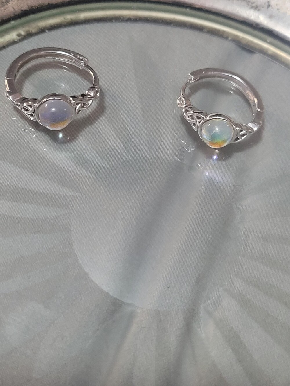 Sterling Silver Opal Cabochon Celtic Earrings- White Opalescent